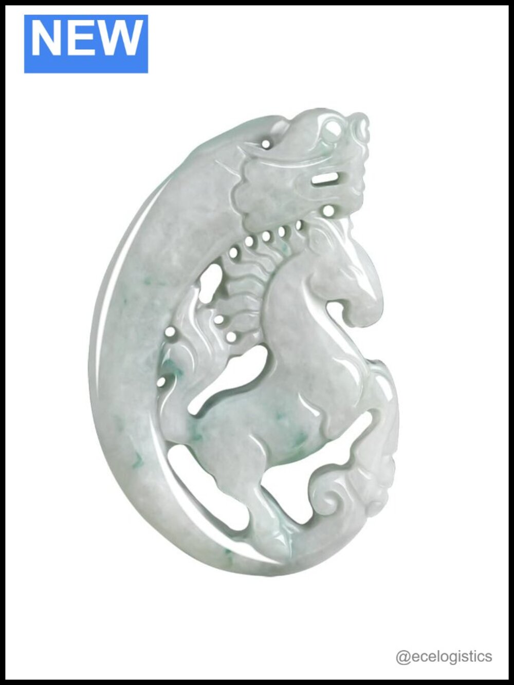 Natural Grade A Jade Dragon Horse Spirit Pendant Necklace 46.5mm Ancient